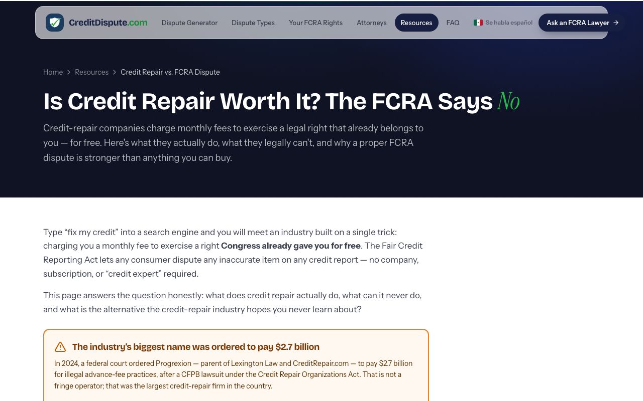 Paid credit repair services compared against the free FCRA dispute right