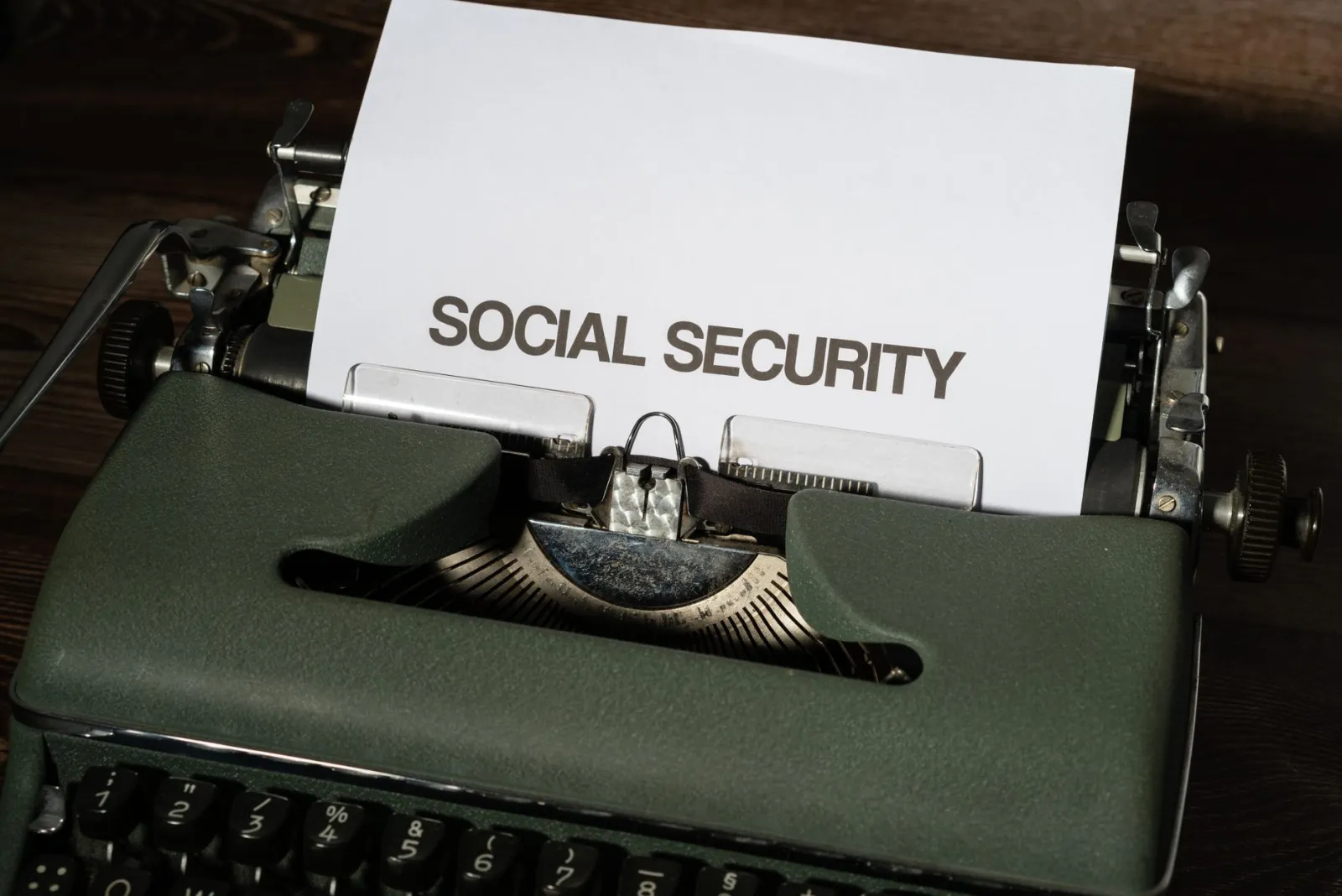Typewriter with a sheet of paper reading Social Security